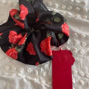 Magda Butrym Black and Red Floral Hair Scrunchie
